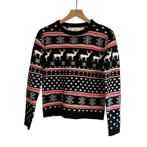 COTTON ON Womens Sweater Fair Isle Reindeer Black Red White Size XS Cabincore - Picture 1 of 5